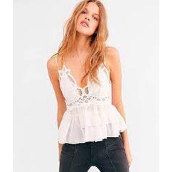 Free People White Adella Cami XS Lace Strappy Ruffle Tiered Eyelet Smocked - Picture 1 of 6